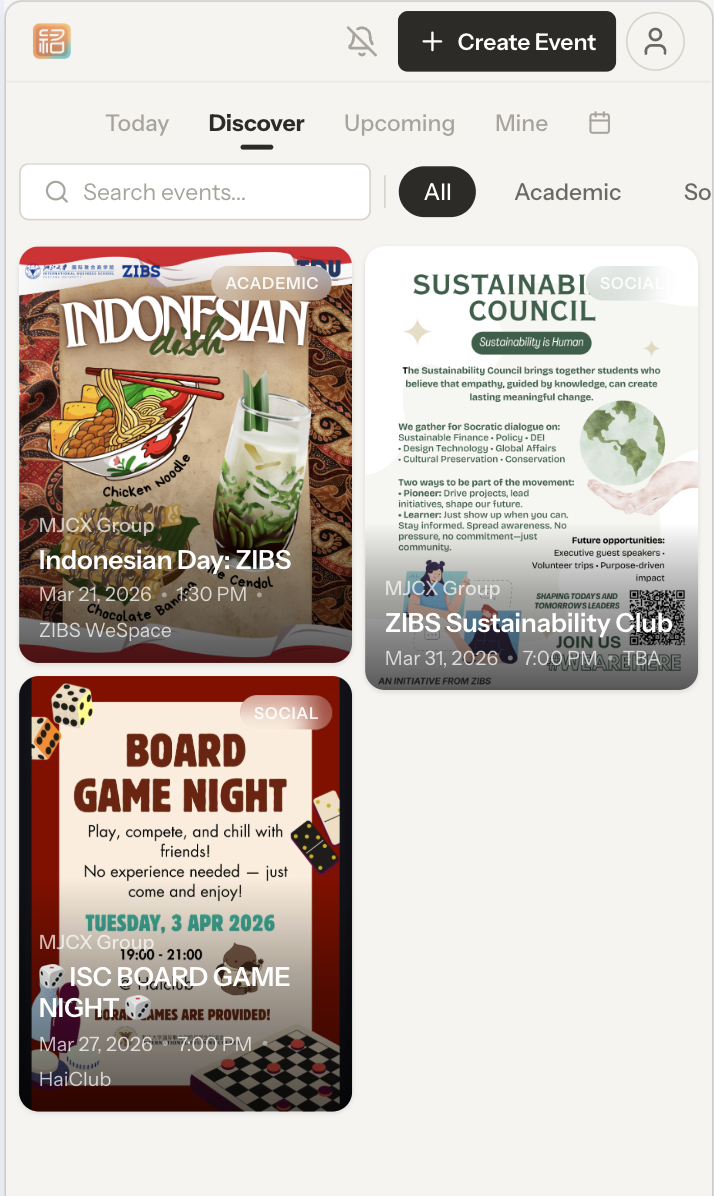 Discover events on campus