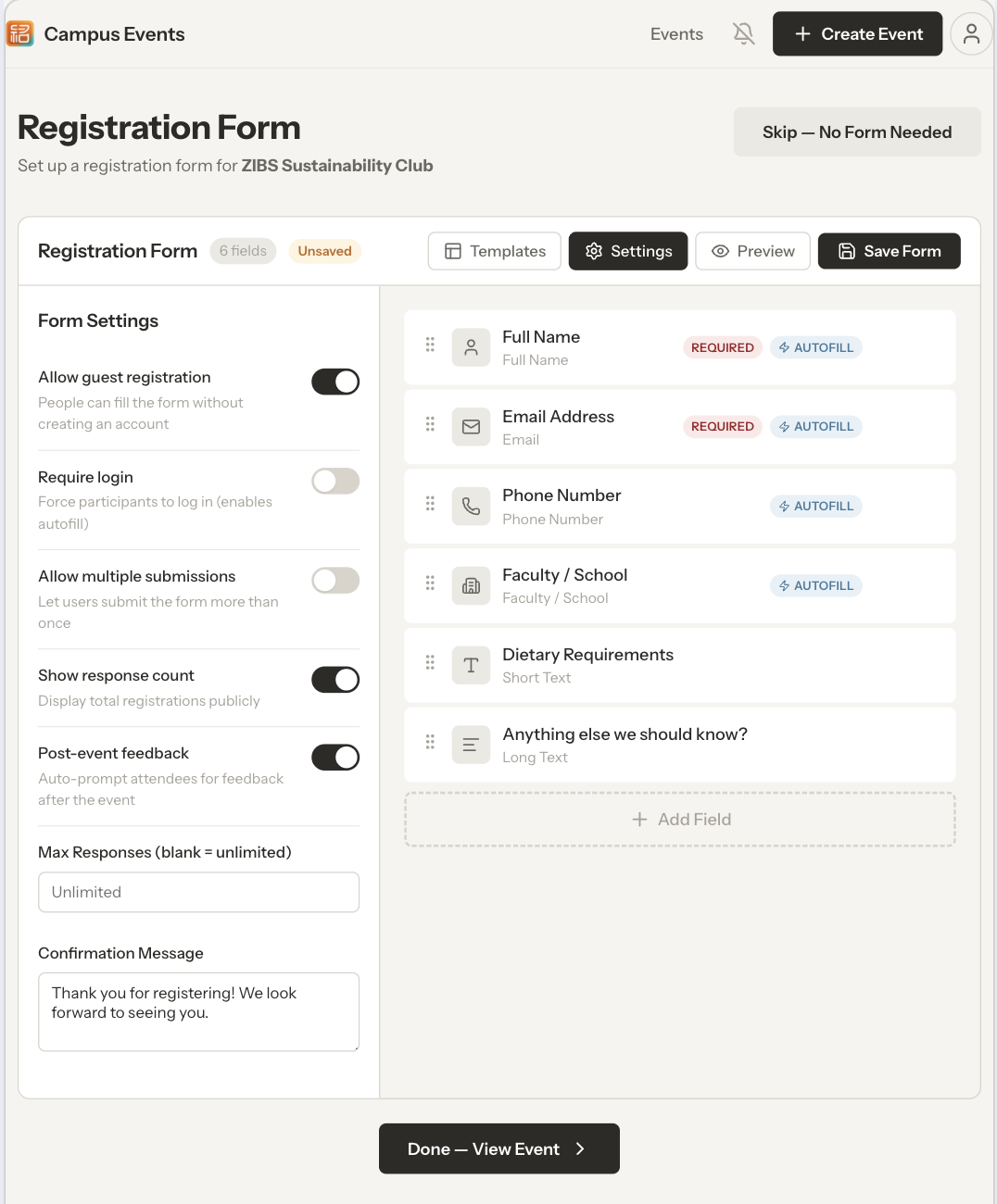 Form builder interface